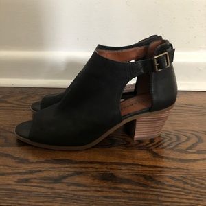Black Leather Lucky Brand Short Heel Boots
